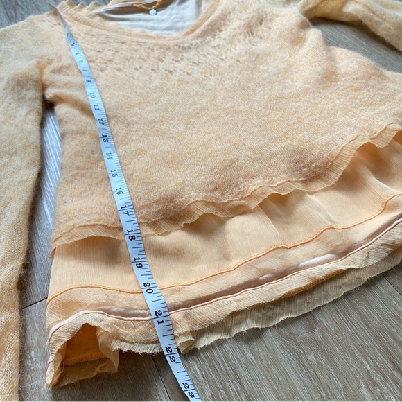 Knitted & Knotted | Anthropologie Alpaca Blend Open Knit Sheer Sleeves Peach - Picture 9 of 12